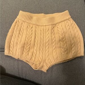 SER.O.YA High Waist Cable Knit Shorts in Tan